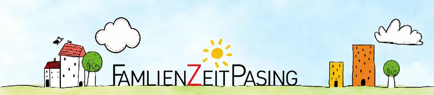 FamilienZeitPasing: Häuser, Bäume, Sonne und Wolken