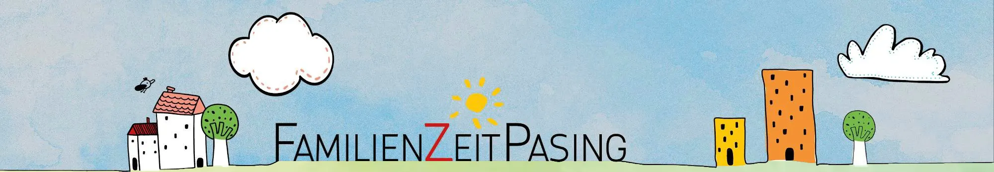FamilienZeitPasing: Häuser, Bäume, Sonne und Wolken